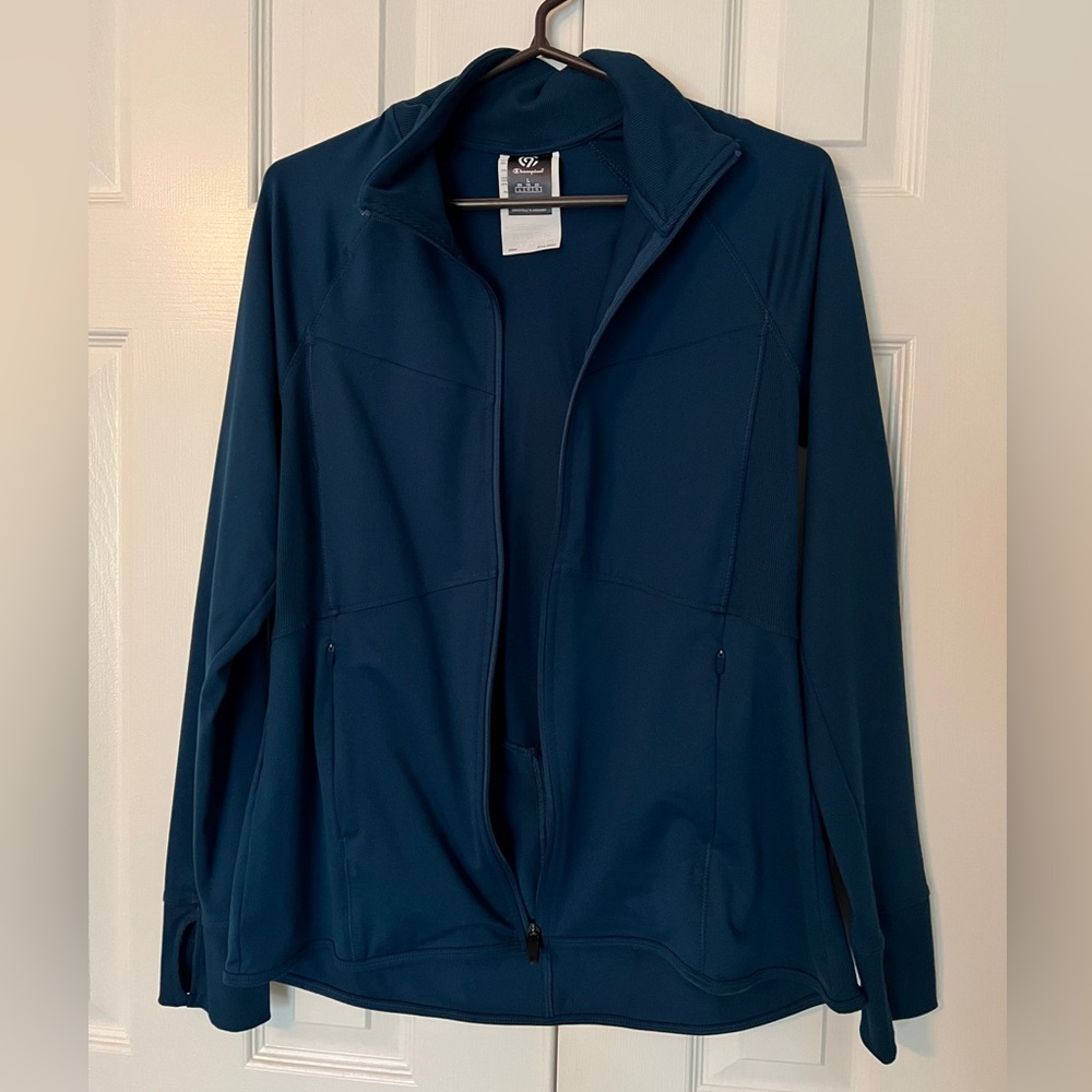 Champion Athletic Exercise Stretch Full Zip Up Teal Jacket Women's Size Large
